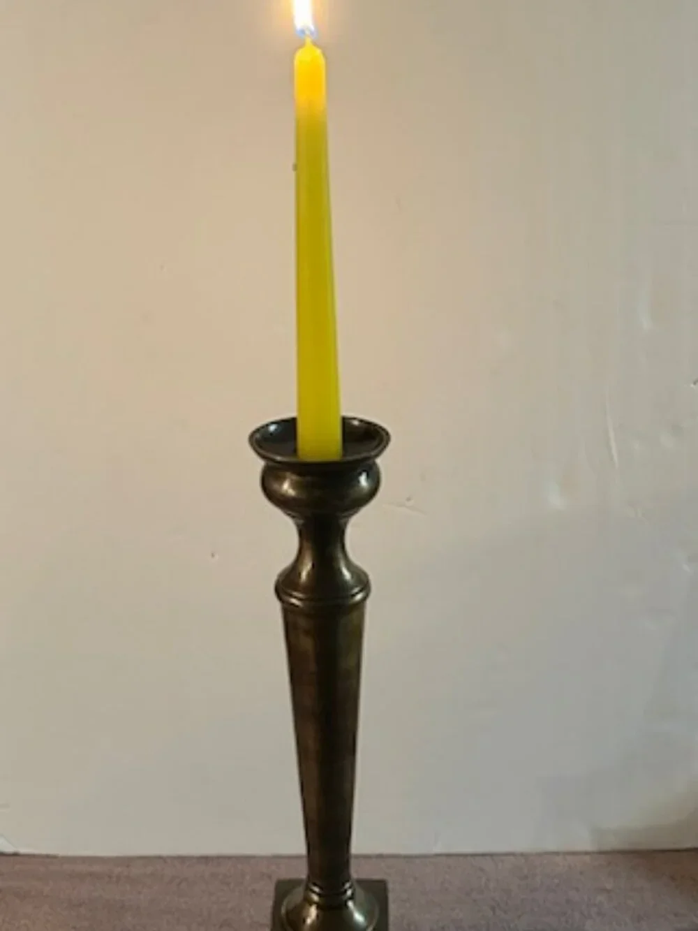 Vintage Brass Candlestick Candle Holder on Square Base, 14-3/4